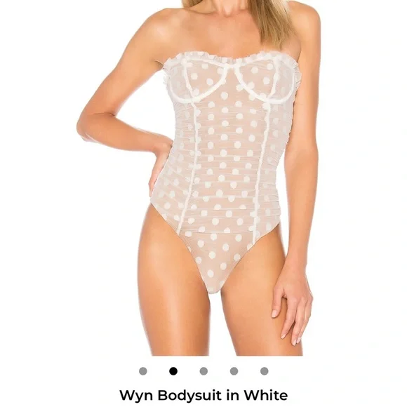 MAJORELLE WYN bodysuit White Polka Dot Ruched small - Picture 1 of 7